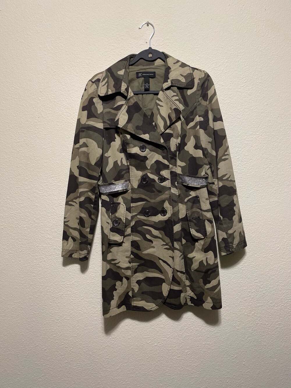INC International Concepts Women's Camo Double Breasted Trench Coat Size M